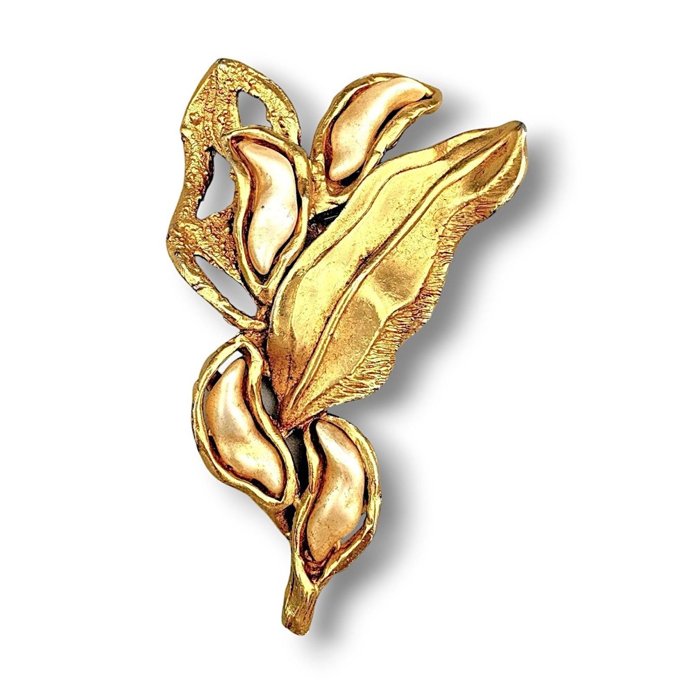 Vintage Crown Trifari Brooch Jonathan Bailey Faux Pearl Leaves MCM Brutalist